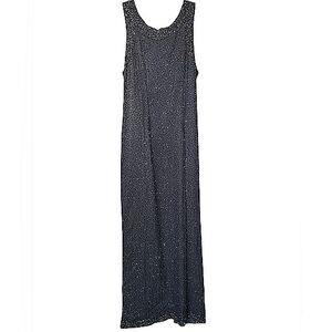 Vintage Lawrence Kazar Black Silk Beaded Full Length Special Occasion Dress Sz M